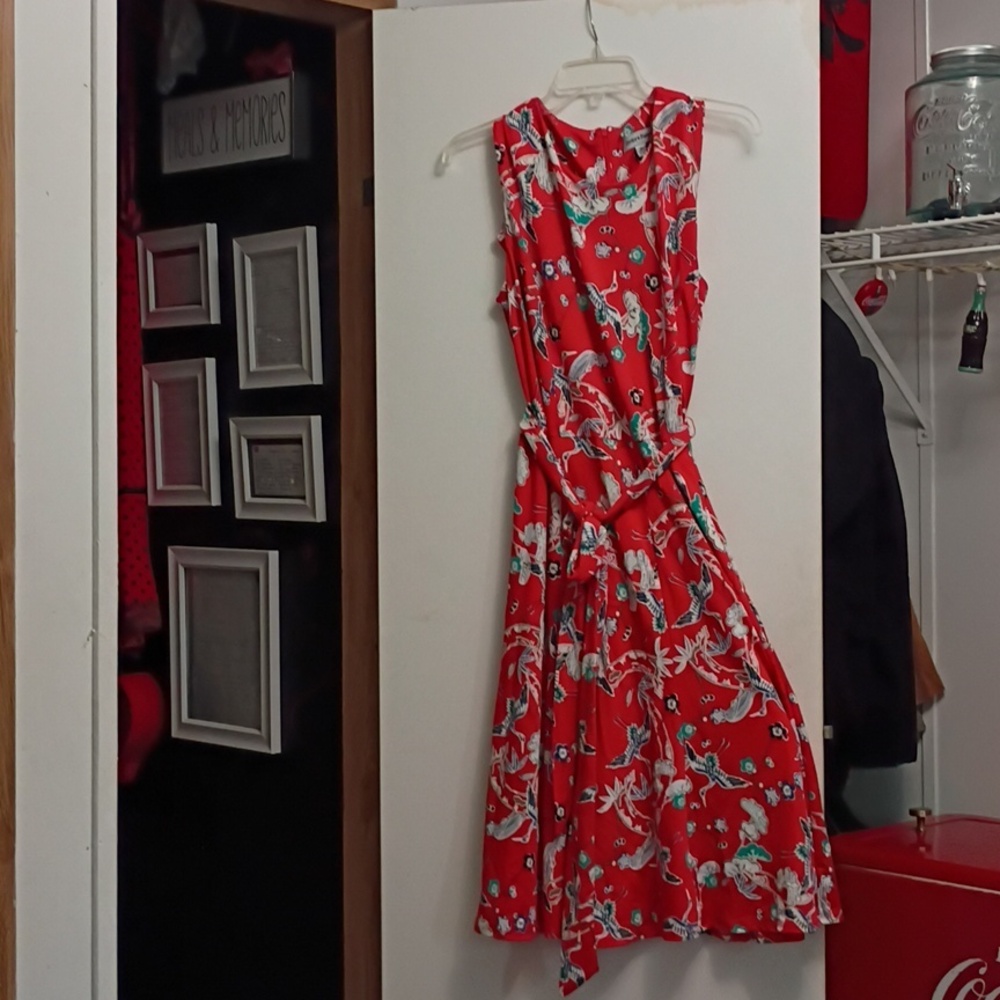 Shelby & Palmer Red Floral Maxi Dress with Tie-Waist